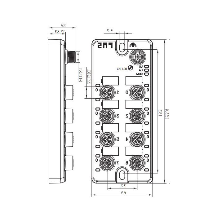 M12 interface, IO-Link Hub, 8AI, 4-20mA current analog module, 00BA16