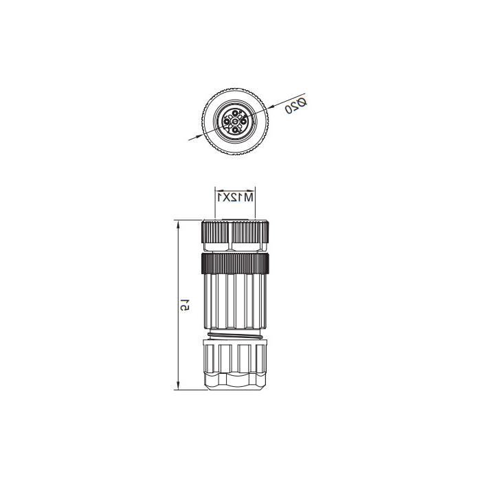 M12 4Pin, female straight, screw connection, 64F001 